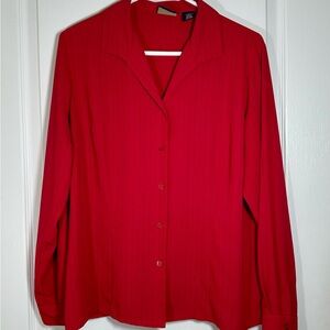 LAURA SCOTT Vibrant Red Button-Down Shirt with Black Pinstripes